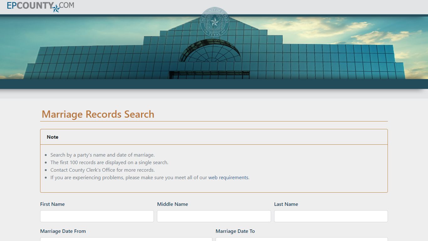 County of El Paso Texas - Marriages